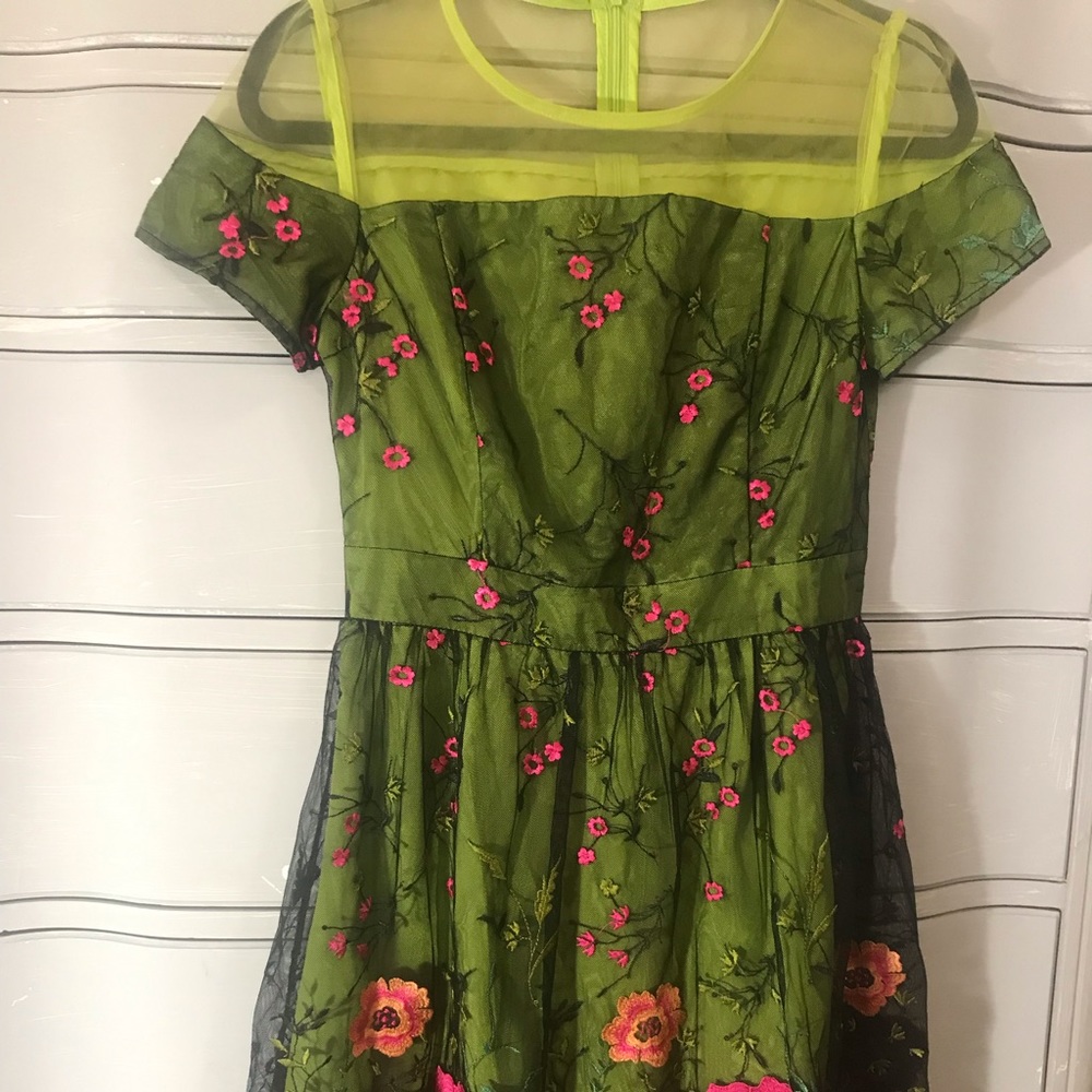Green embroidered dress